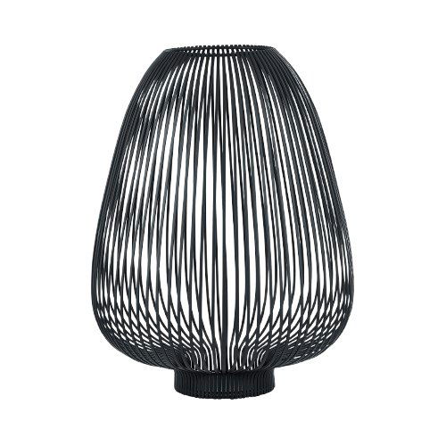 Moderne schwarze Drahtlampe mit einem eleganten, offenen Design für stilvolle Wohnkultur.