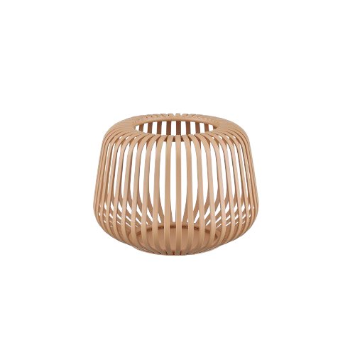 Modern wooden basket with an open slatted design, ideal for home décor and storage.