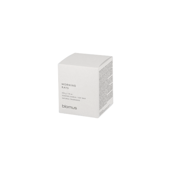 Blomus Morning Rays natural soy candle in elegant packaging for a refreshing ambiance.