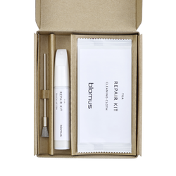 "Blomus YUVA Repair Kit with cleaning cloth and tool in an eco-friendly box."
