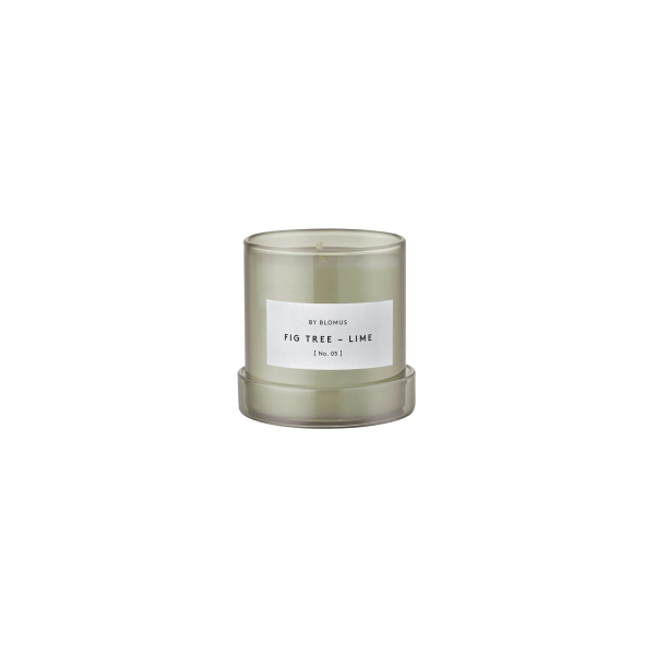 Fig Tree and Lime scented candle in a sleek glass jar for a refreshing home ambiance.
