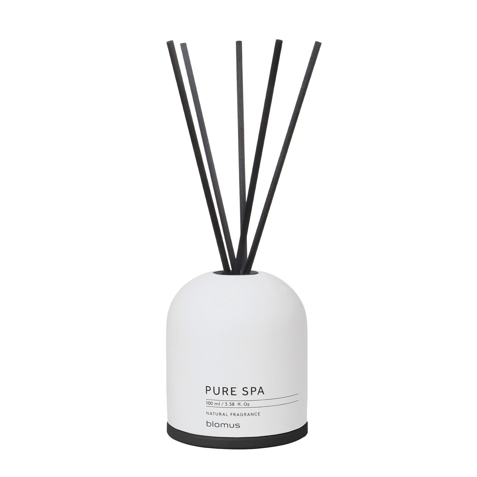 Eleganter weißer Diffuser mit schwarzen Rörchen, beschriftet mit "Pure Spa" für natürlichen Duft.