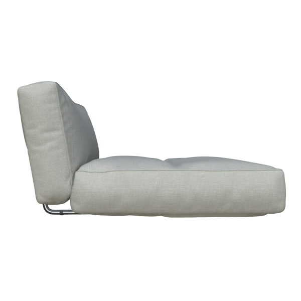 Seitenansicht eines modernen, minimalistischen grauen Sofakissens für stilvolle Wohnkultur.