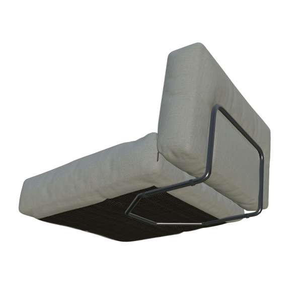 Moderner minimalistischer Sofa mit einem schlanken Metallrahmen und einem weichen Stoffkissen.