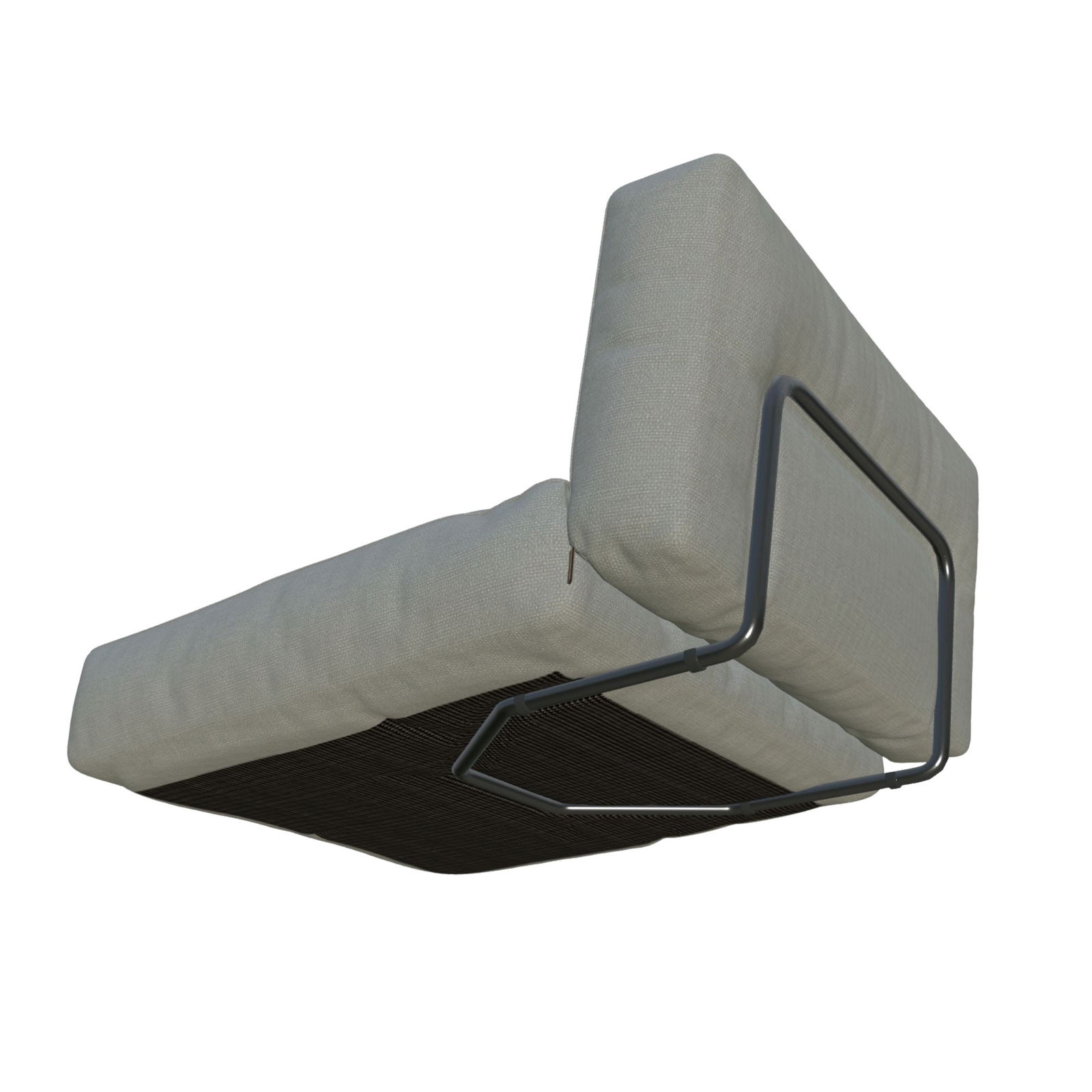 Moderner minimalistischer Sofa mit einem schlanken Metallrahmen und einem weichen Stoffkissen.