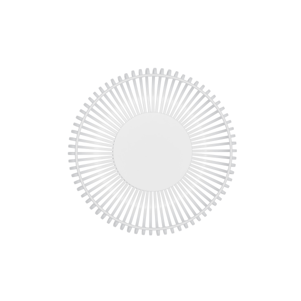 Modern white decorative wall mirror with a sunburst design.