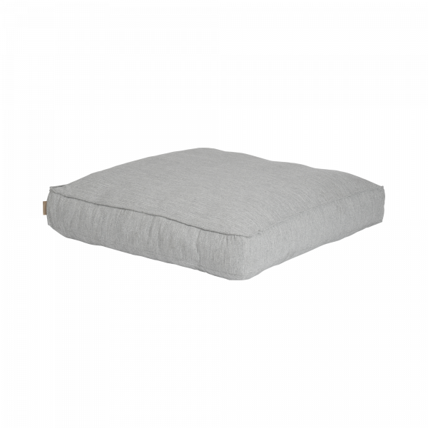 Soft grey square cushion for comfortable seating and home decor.