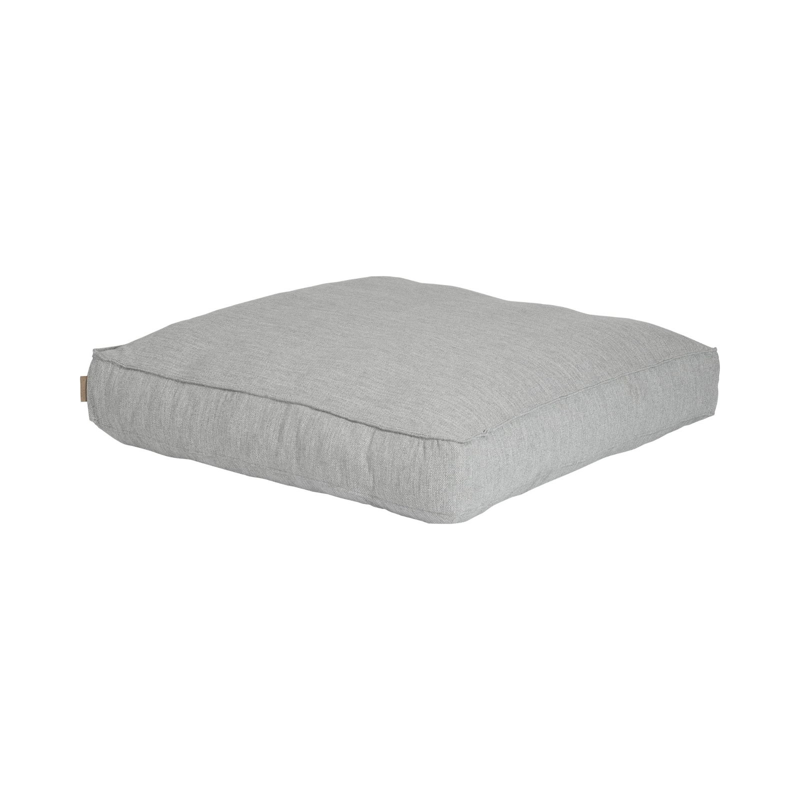 Soft grey square cushion for comfortable seating and home decor.
