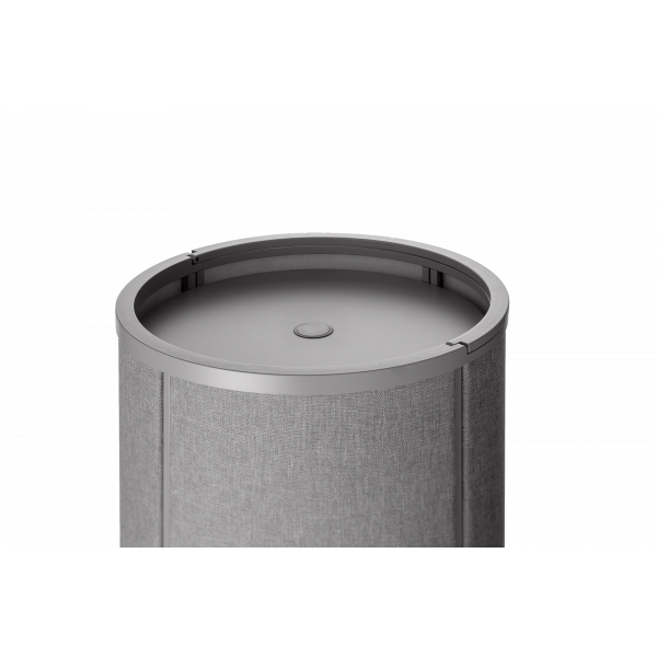 Stilvoller runder grauer Aufbewahrungsbehälter mit einem eleganten Deckel und modernem Design.