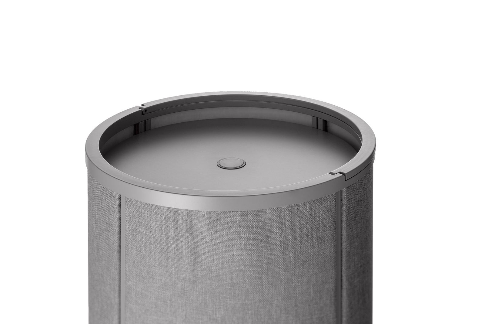 Stilvoller runder grauer Aufbewahrungsbehälter mit einem eleganten Deckel und modernem Design.