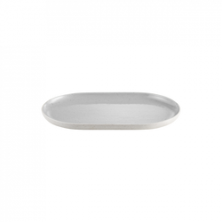 Minimalist oval white serving tray on a plain background.