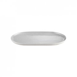 Stylish oval ceramic tray in a smooth, neutral color for home decor and organization.