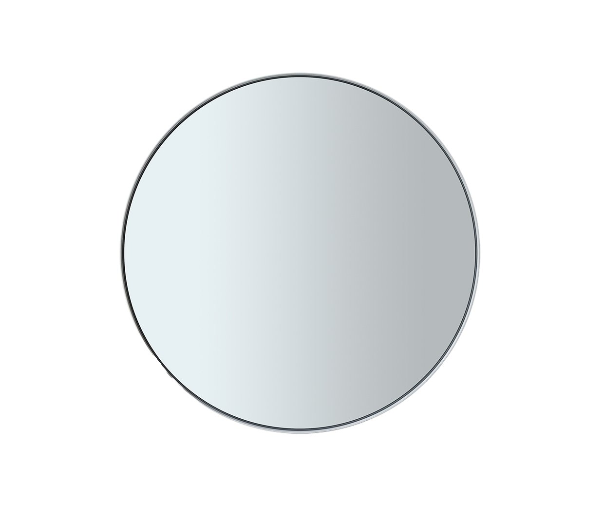 Runder Wandspiegel mit einem eleganten, minimalistischen Design, das Licht in einem hellen Raum widerspiegelt.