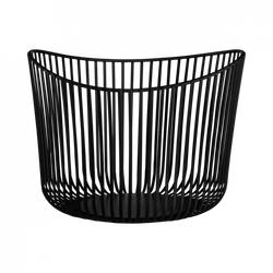 Stylish black wire basket for storage and organization in modern home decor.