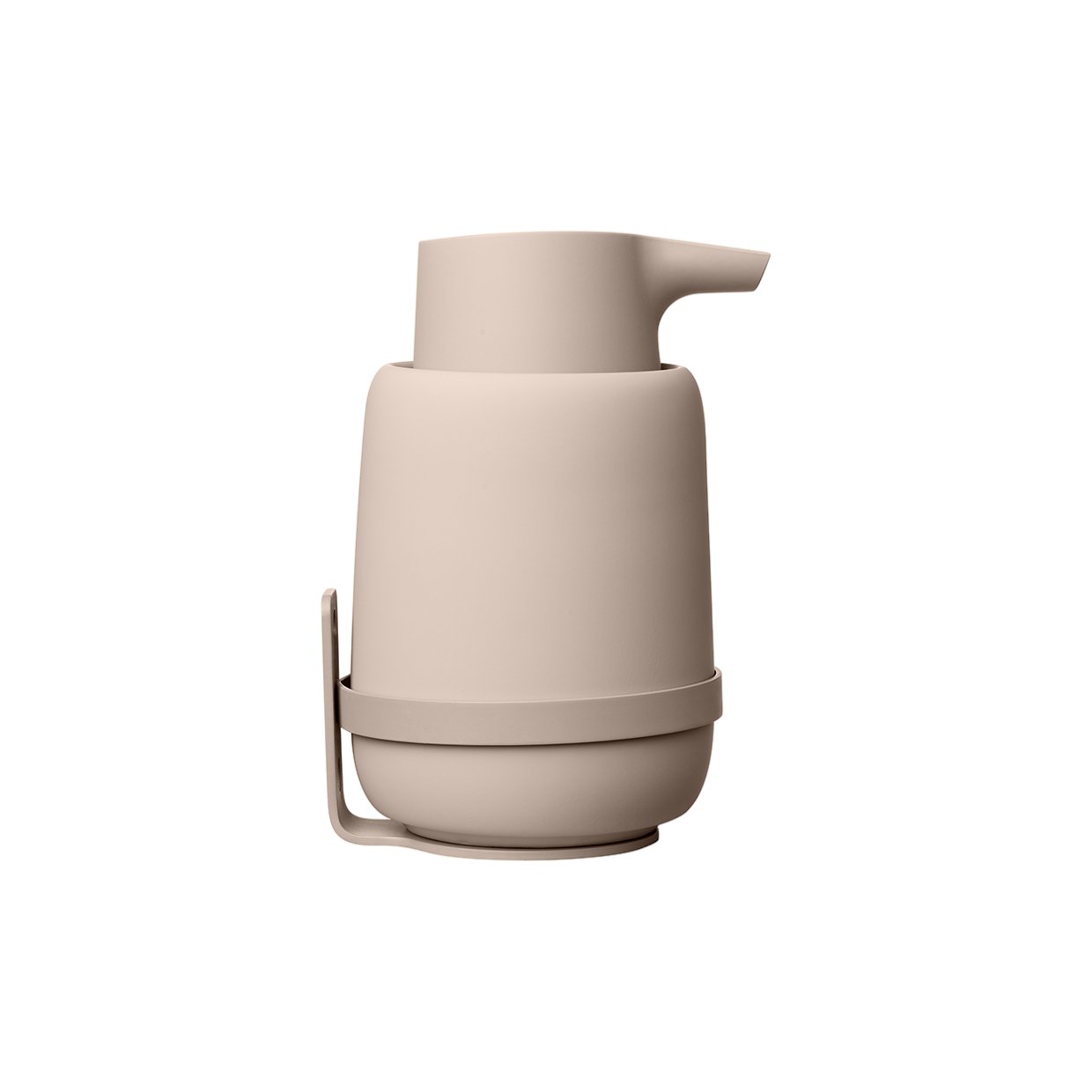 Minimalistic beige lotion dispenser with a sleek design for modern bathrooms.