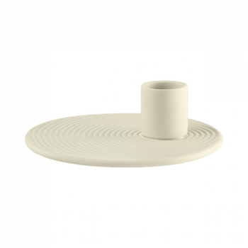Elegante cremefarbene Keramikplatte mit passendem zylindrischem Halter.