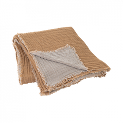 Soft, textured blanket with a cozy beige and tan color, perfect for home decor or comfort.