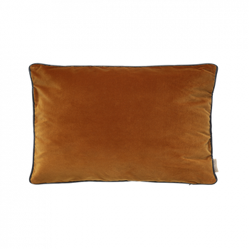 Rustic orange velvet cushion on a white background, perfect for home decor accents.