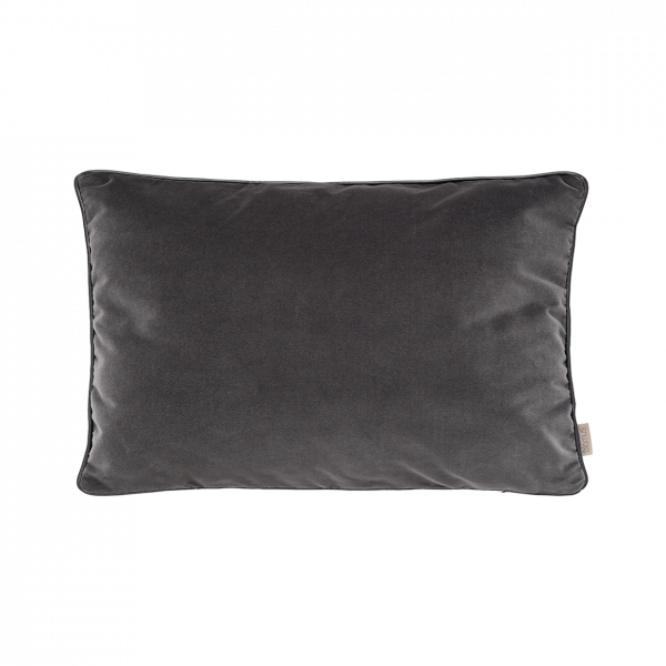 Soft gray velvet decorative pillow with rounded corners for modern home decor.