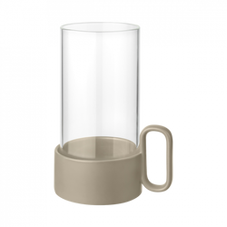 Elegante Glaskaffeetasse mit beigem Boden und Henkel, perfekt für heiße Getränke.