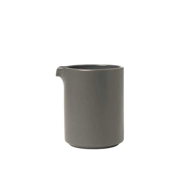 Small gray ceramic cup with a minimalist design on a white background.