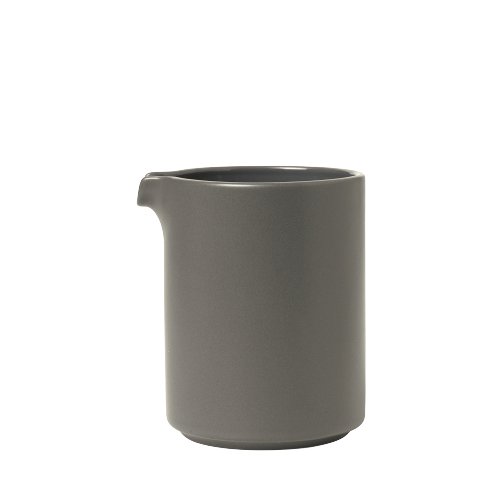 Small gray ceramic cup with a minimalist design on a white background.