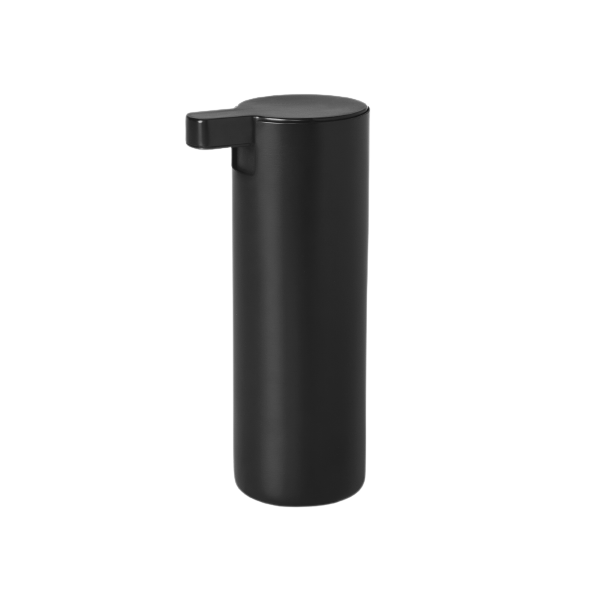 Black cylindrical object with a small handle on top, isolated on a white background.