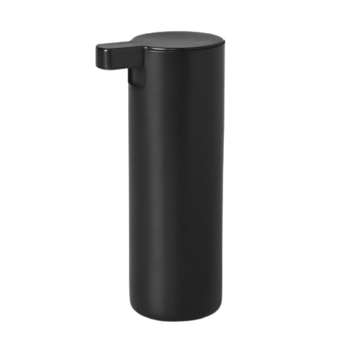 Black cylindrical object with a small handle on top, isolated on a white background.