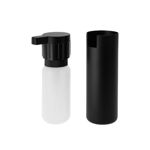 Two cylindrical containers, one white and one black, with screw-on lids.