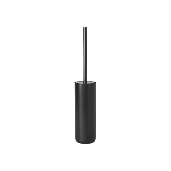 Black cylindrical object with a thin vertical rod, isolated on a white background.