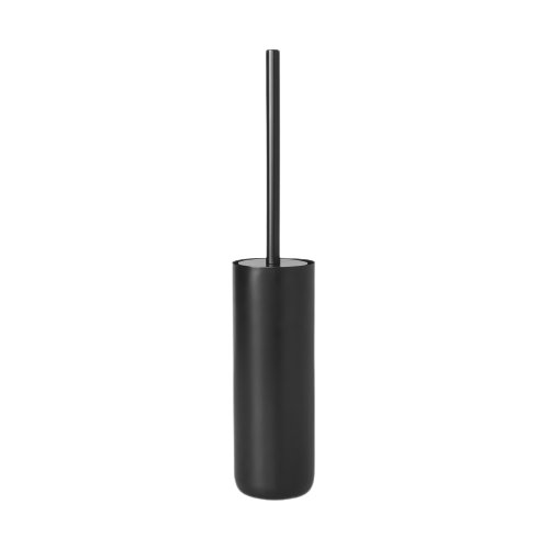 Black cylindrical object with a thin vertical rod, isolated on a white background.