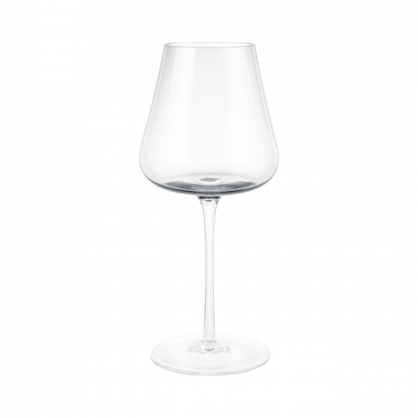 Elegantes klares Weinglas mit einem langen Stiel vor einem schwarzen Hintergrund.