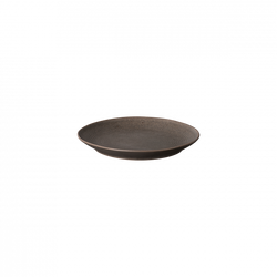 Elegant dark ceramic plate with textured design against a black background.