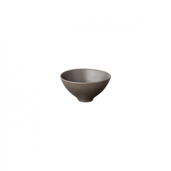 Elegant gray ceramic bowl with a subtle, textured finish on a black background.