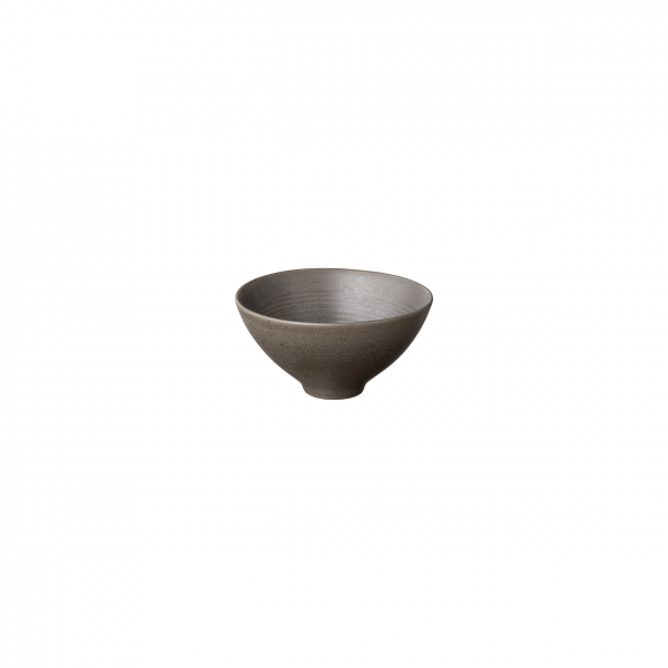 Elegant gray ceramic bowl with a subtle, textured finish on a black background.