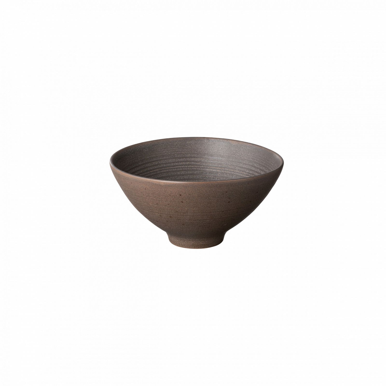 Elegant brown ceramic bowl with a smooth, tapered design on a black background.
