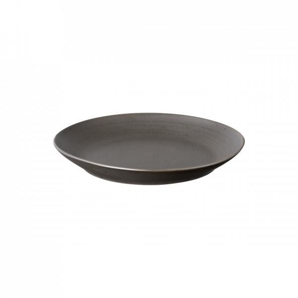 Elegante dunkle Keramikplatte mit einem glatten, minimalistischen Design auf schwarzem Hintergrund.