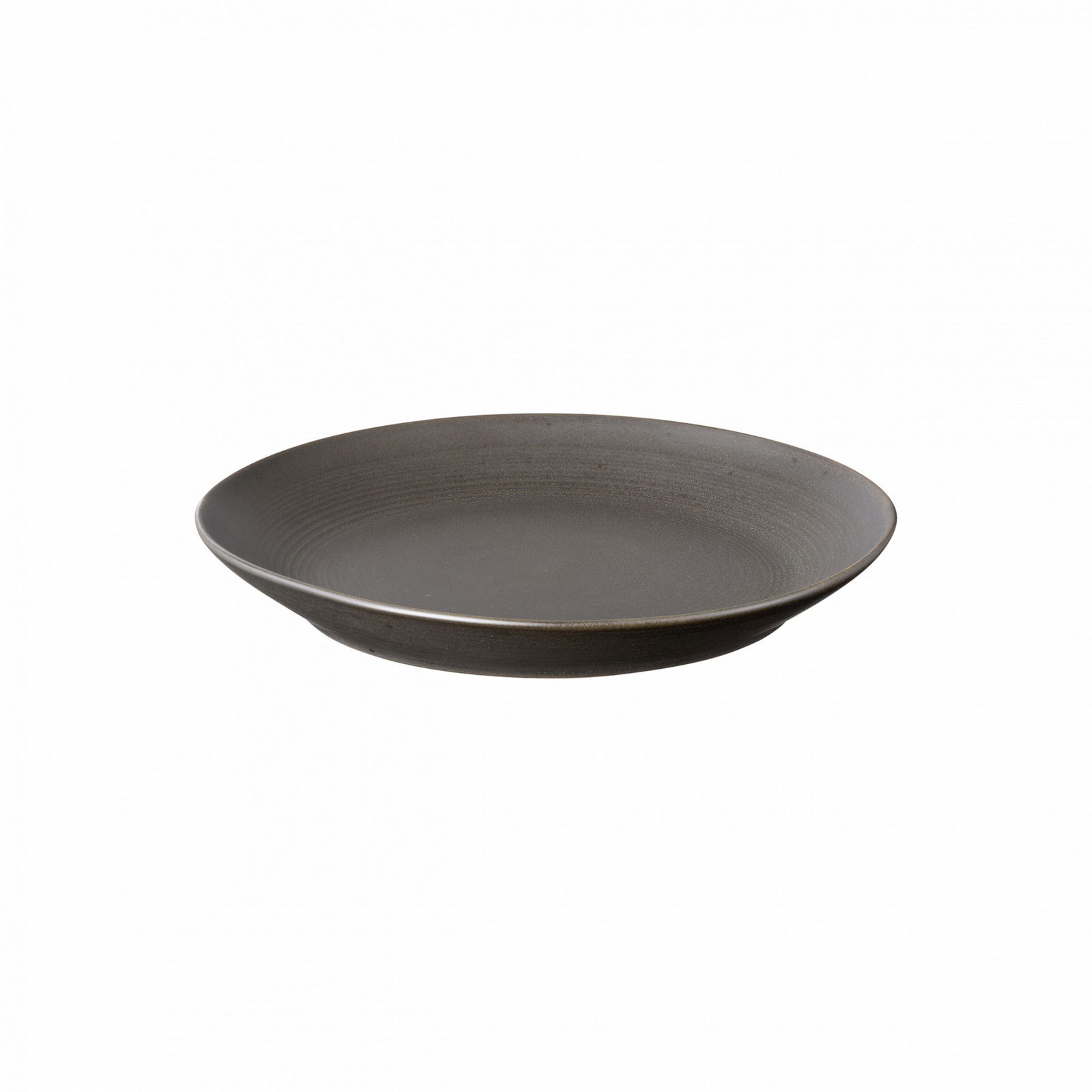 Elegante dunkle Keramikplatte mit einem glatten, minimalistischen Design auf schwarzem Hintergrund.