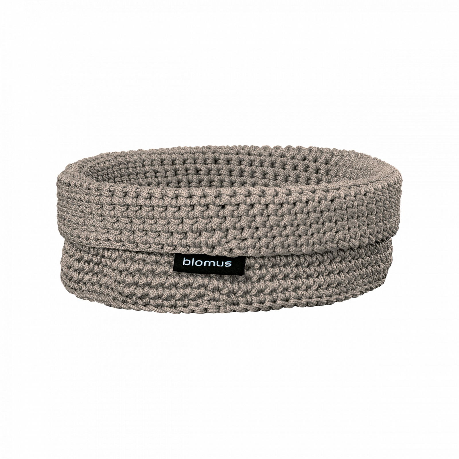 Stylish beige crochet storage basket by Blomus for home organization.