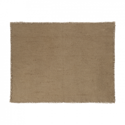 Textured beige fabric square with frayed edges, ideal for decor or upholstery.