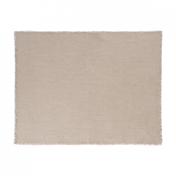 Neutrales beiges Stoffquadrat mit Fransen, ideal für die Wohnkultur oder Bastelarbeiten.