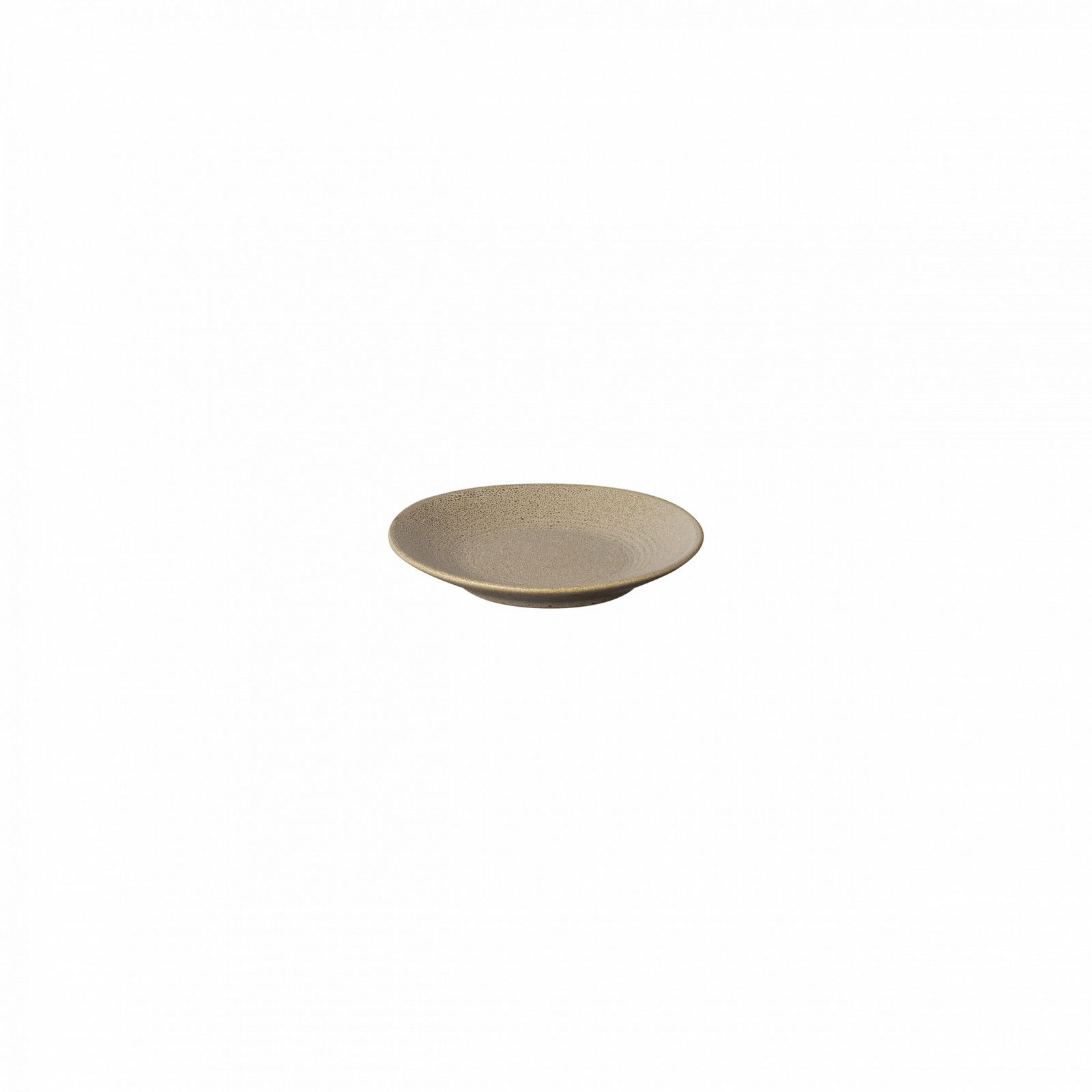 Minimalist beige ceramic plate with a subtle texture and shallow design.
