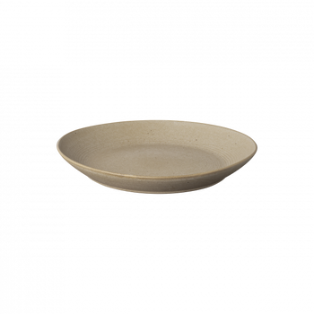 Neutrale Keramikplatte mit einem glatten, flachen Design auf schwarzem Hintergrund.