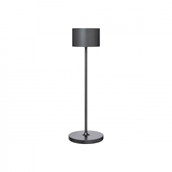Modern black floor lamp with a simple design and round base.