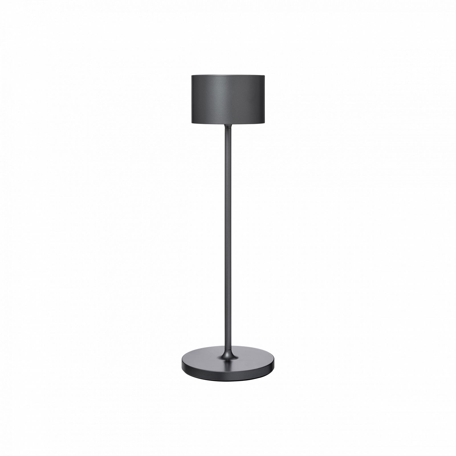 Modern black floor lamp with a simple design and round base.