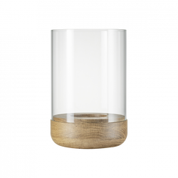 Minimalistischer Glaslichthalter mit einer Holzbasis für elegante Dekoration.