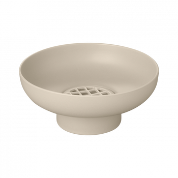 Minimalistische beige Schüssel mit einem perforierten Boden für die Entwässerung, perfekt für moderne Wohnkultur.