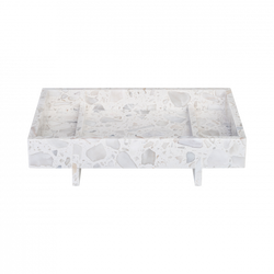 Elegant white stone serving tray with compartmentalized design for organization.