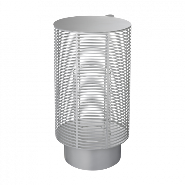 Moderne weiße Metalllampe mit sleekem Design und offenem Netzmuster für stilvolle Beleuchtung.