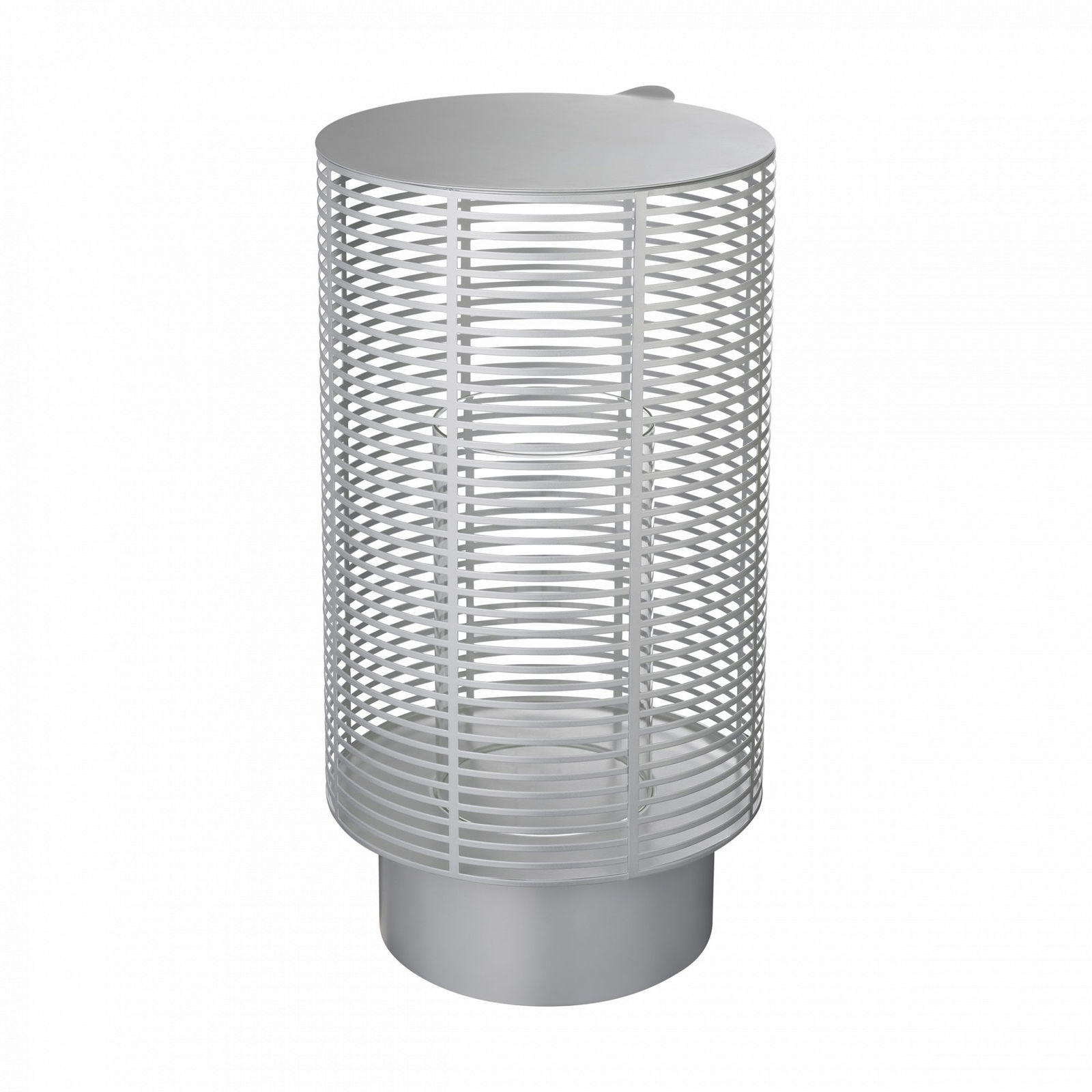 Moderne weiße Metalllampe mit sleekem Design und offenem Netzmuster für stilvolle Beleuchtung.